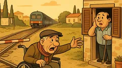 Barzelletta: Un vecchietto in carrozzina sui binari…